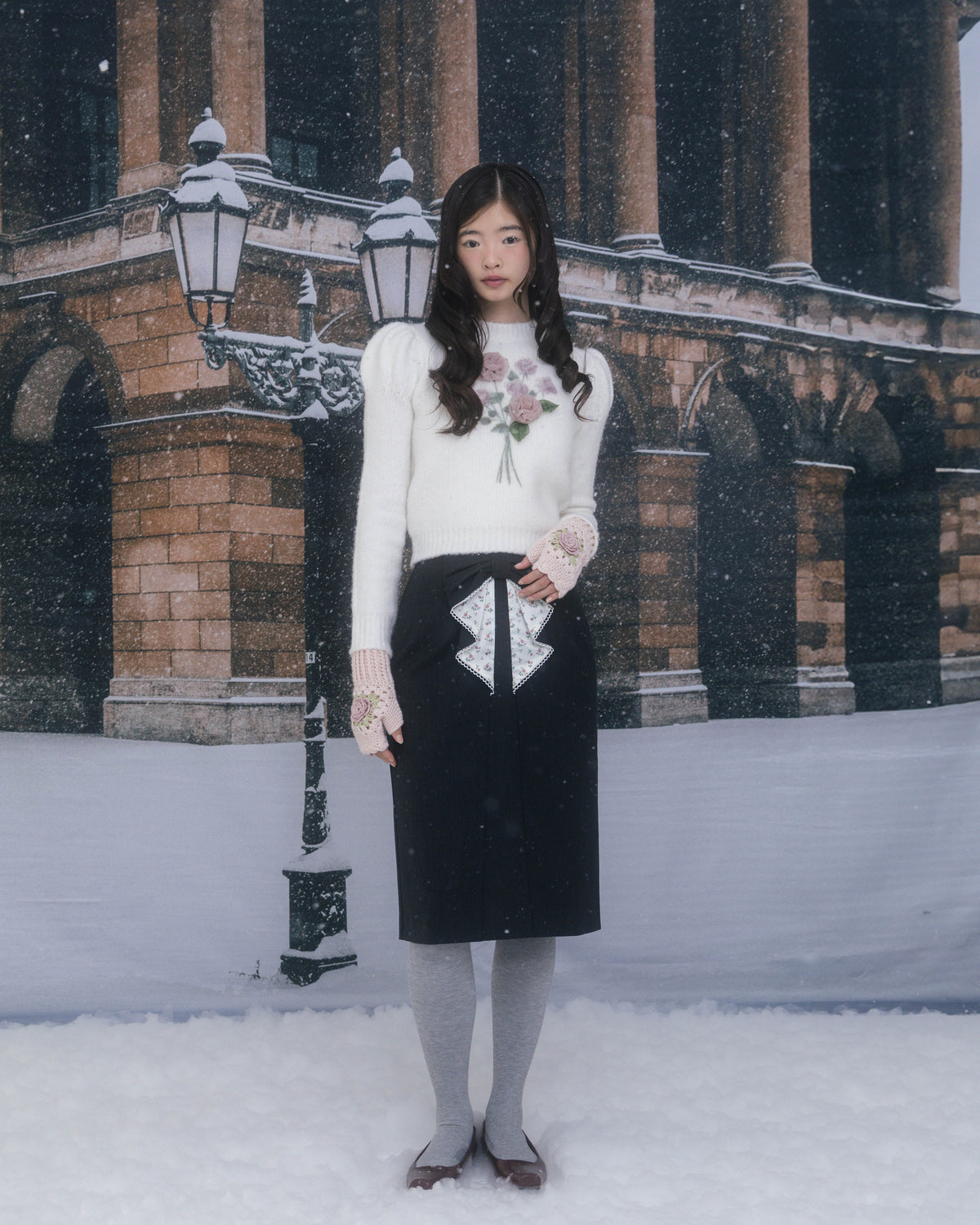 Floral ribbon pencil skirt