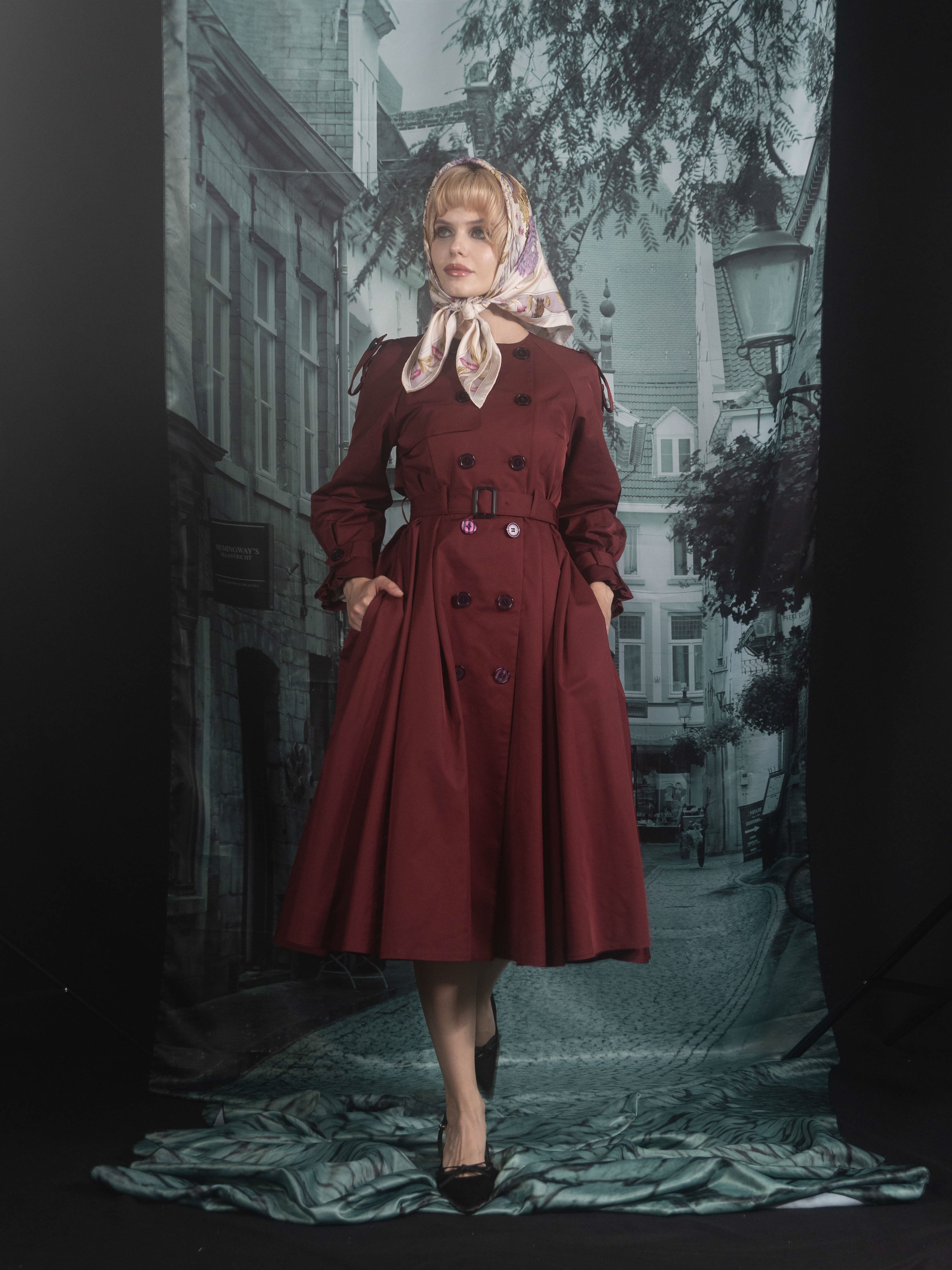 【値下げ❗️】MACKINTOSH バーガンディ ボルドー　トレンチコート 36 GABARDINE 19】【LOGIE/ロージー】トレンチコート（トレンチコート